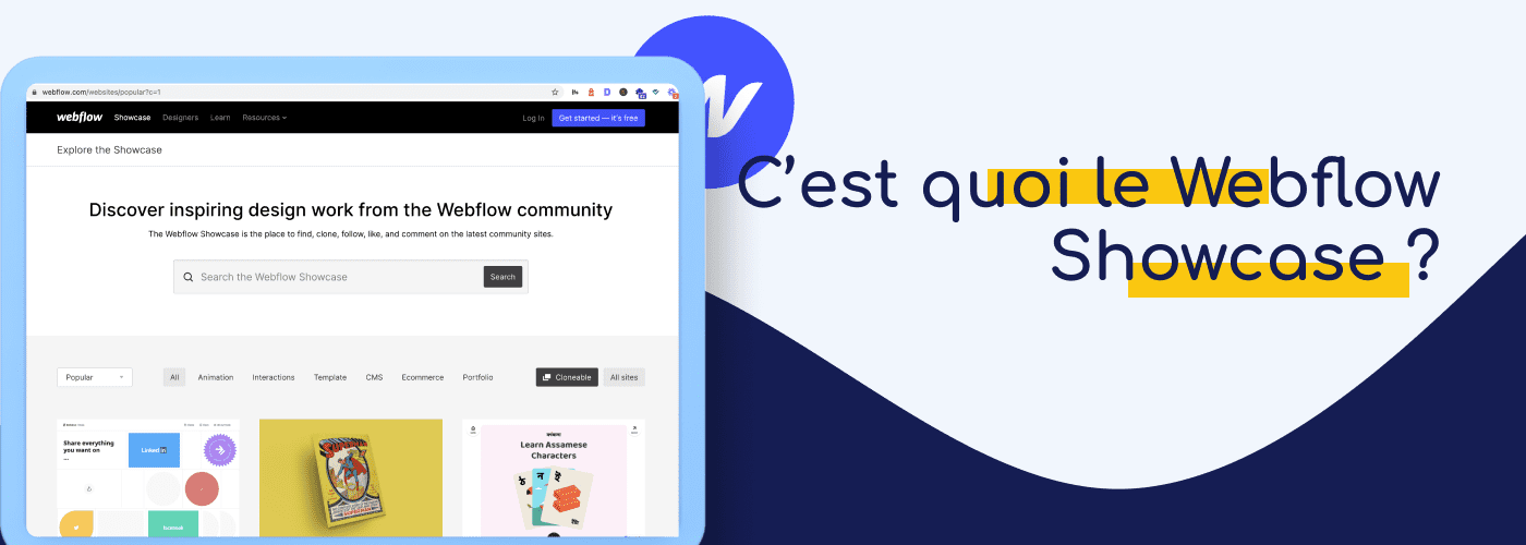 Capture d'ecran du Webflow Showcase avec logo Webflow