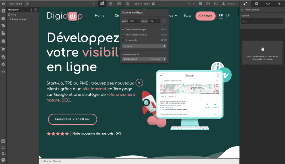 Digidop weblow CSS avec une vision preview : blue blind