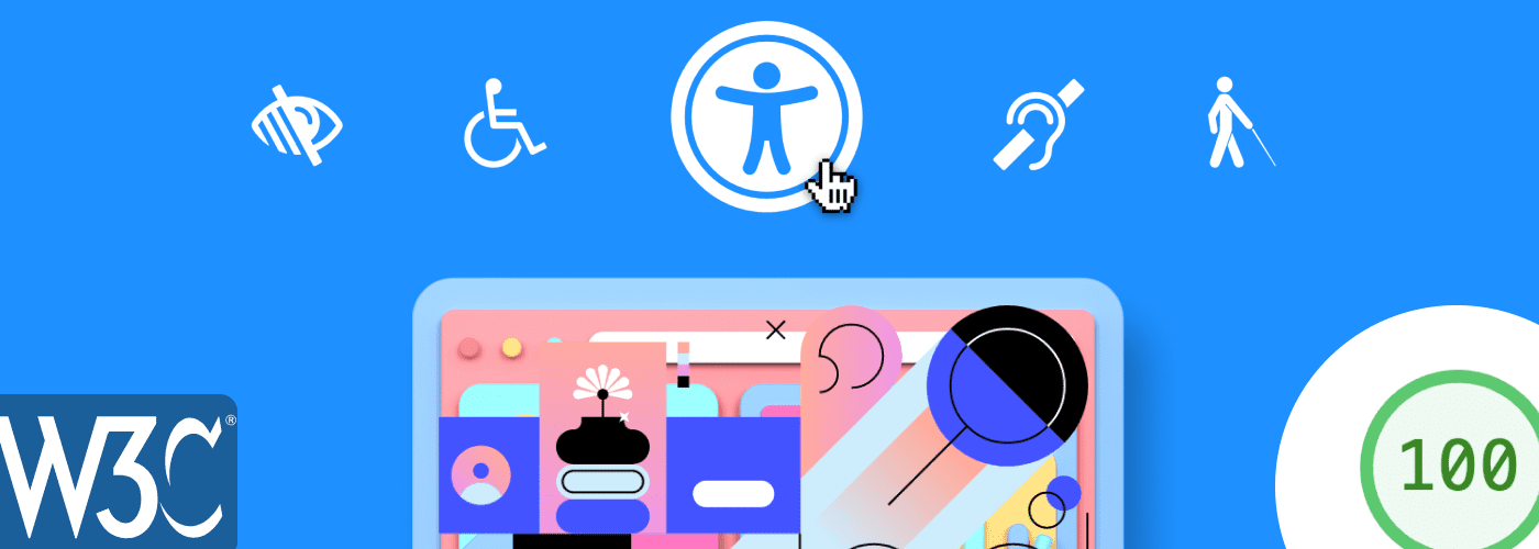 Logo W3C web accessibilité avec score 100 lighthouse accesibility