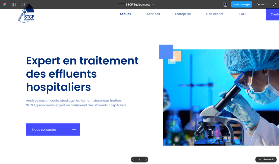 Capture d'ecran de la page d'accueil du prototype du site STCF équipement