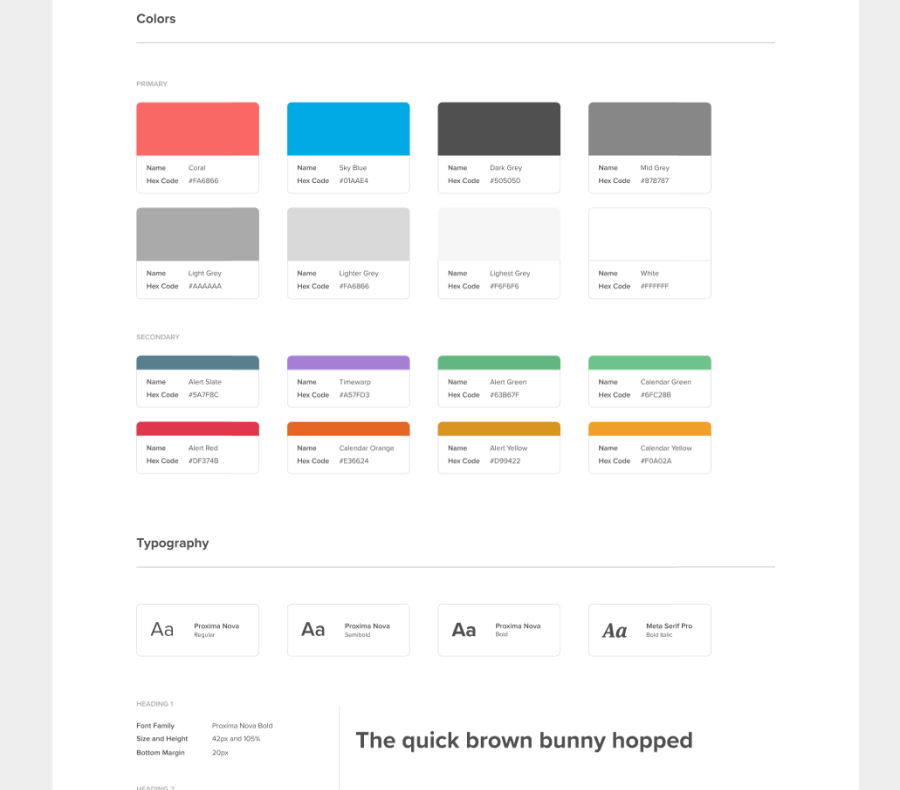 Exemple de "style guide" dans Figma avec une palette de couleurs et de typography