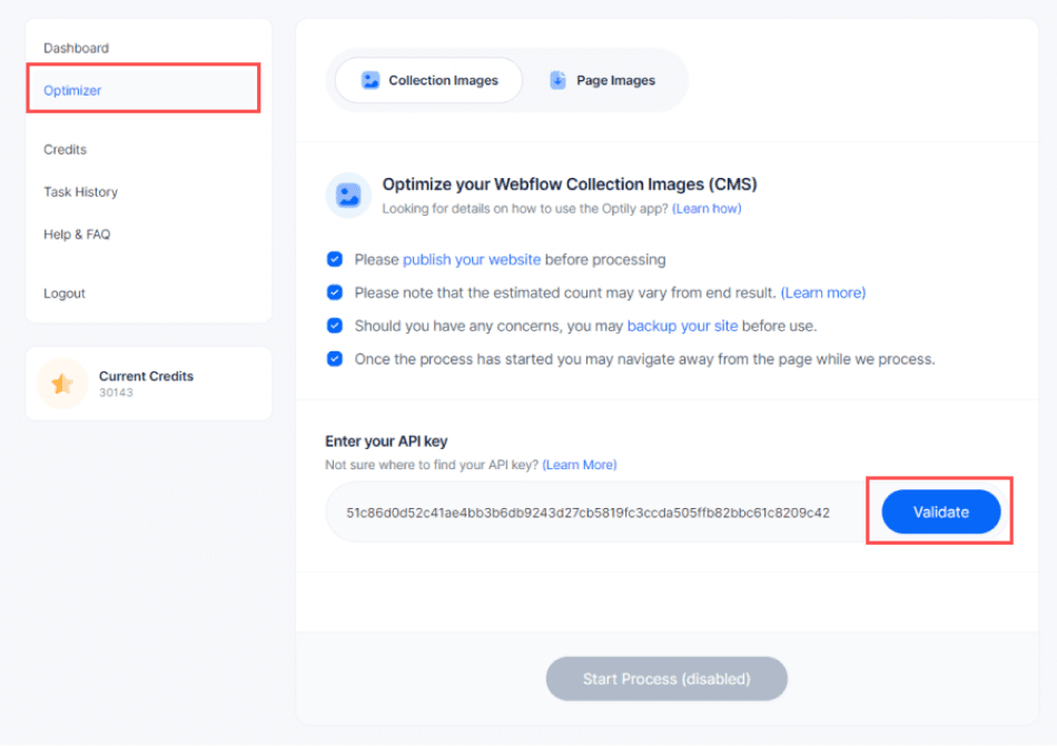 Intégration Webflow X Optily