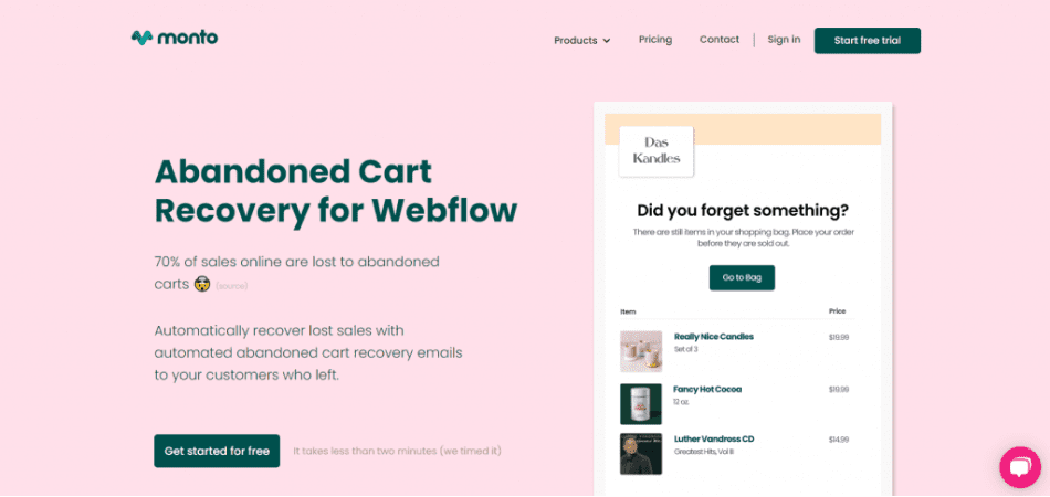 Intégration Webflow X Monto Abandoned Cart