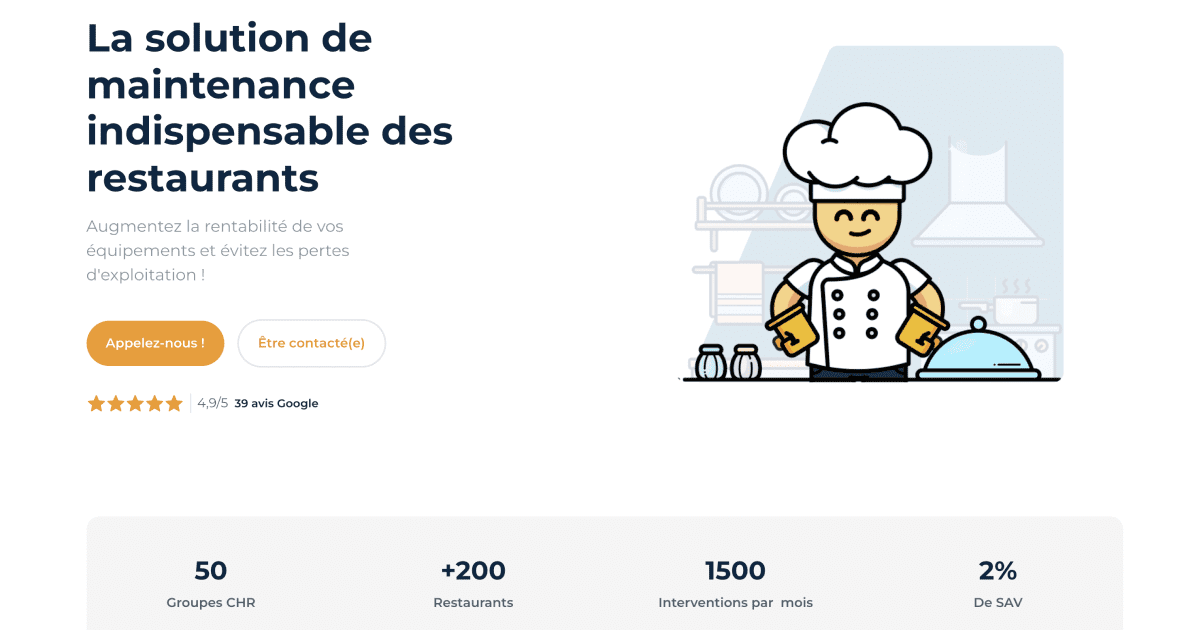 Header de la landing page avec un titre, une photo, et un bouton "call-to-action"