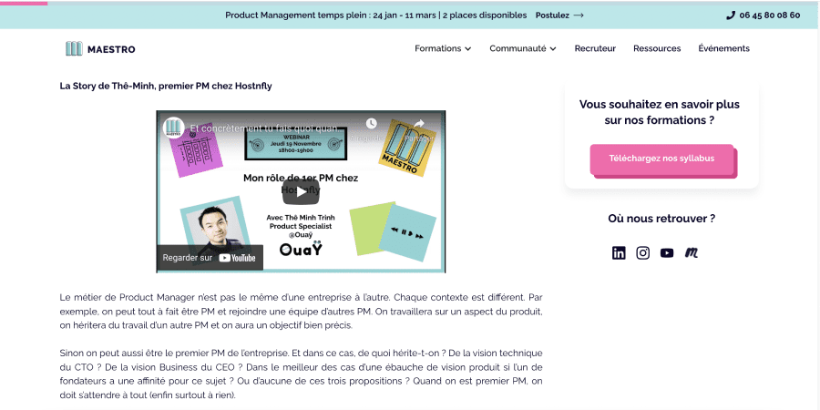 Capture d'écran d'un article de blog de Maestro, sur le CMS webflow