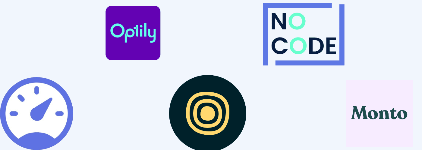Logo de 5 outils no-code : jetboost, optily, monto, Outseta et Nocodelytics