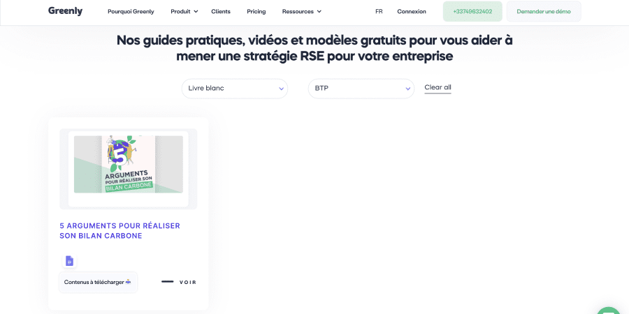 Page ressources avec filtre livre blanc et BTP actifs
