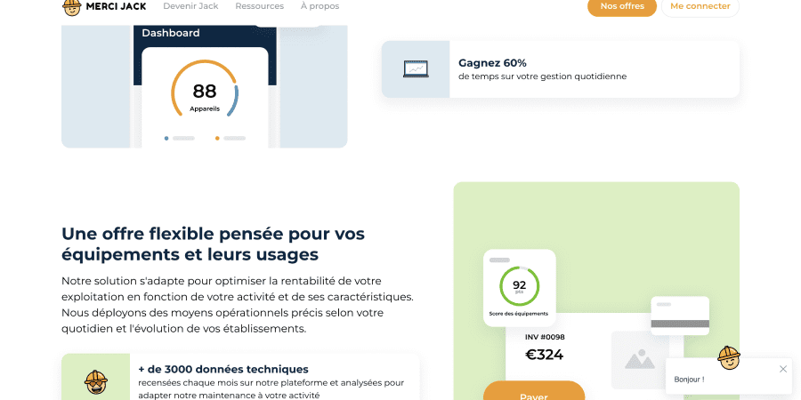 Section services sur le site de Merci Jack.co