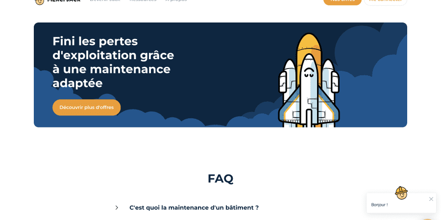 Bas de page, avec un call to action et une section FAQ