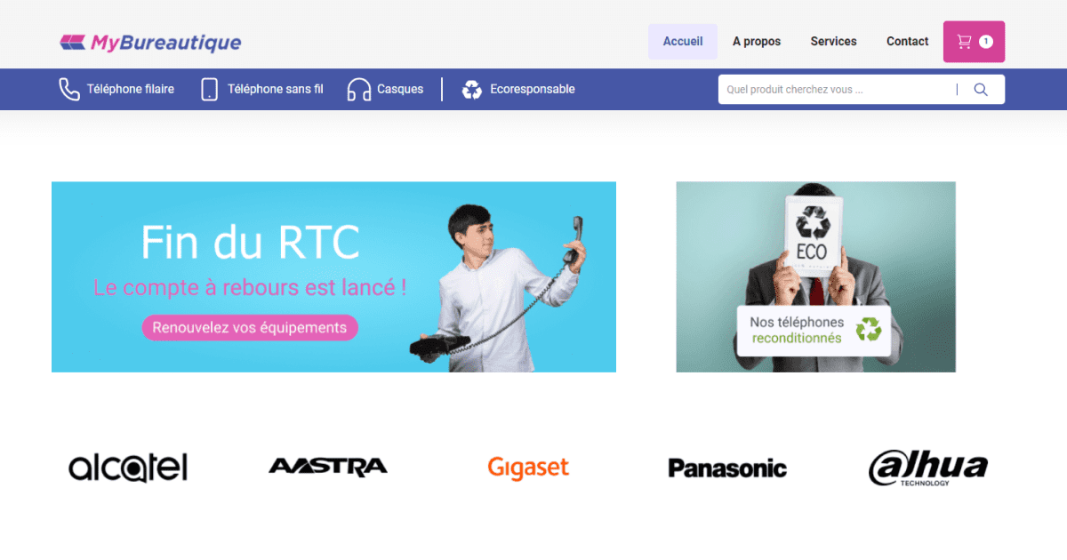 Page accueil site e-commerce Webflow My Bureautique