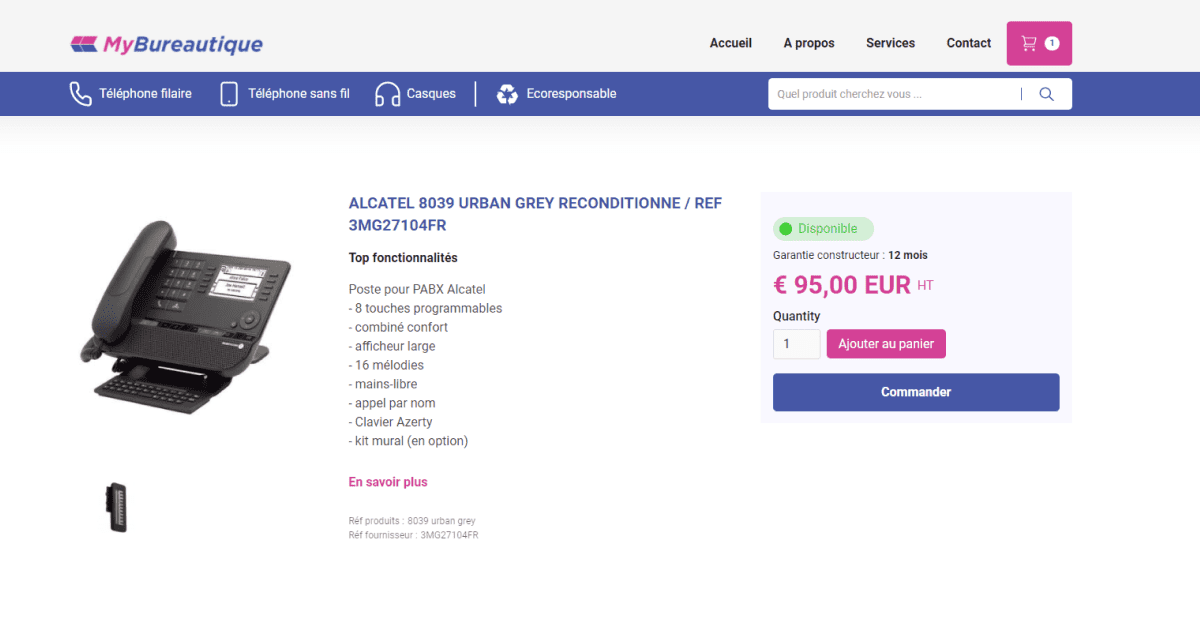 Fiche produit site e-commerce Webflow My Bureautique