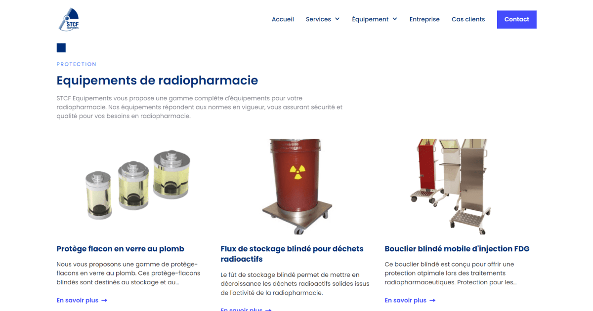 Page produit de radioprotection du site STCF Equipements