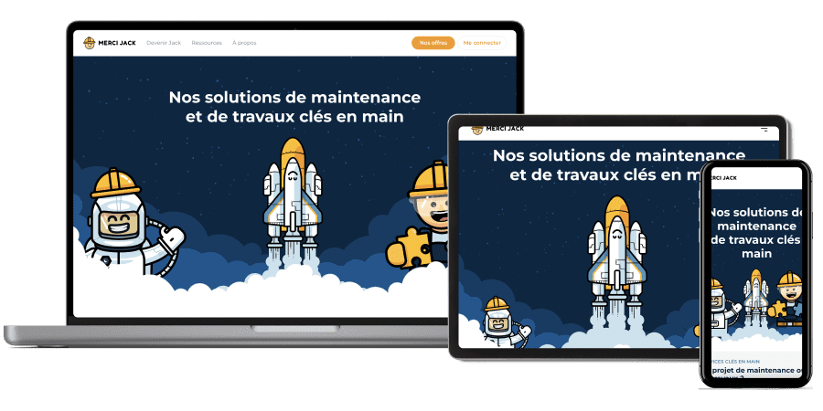 Affichage du site sur 3 devices différentes : ordinateur portable, tablette et téléphone