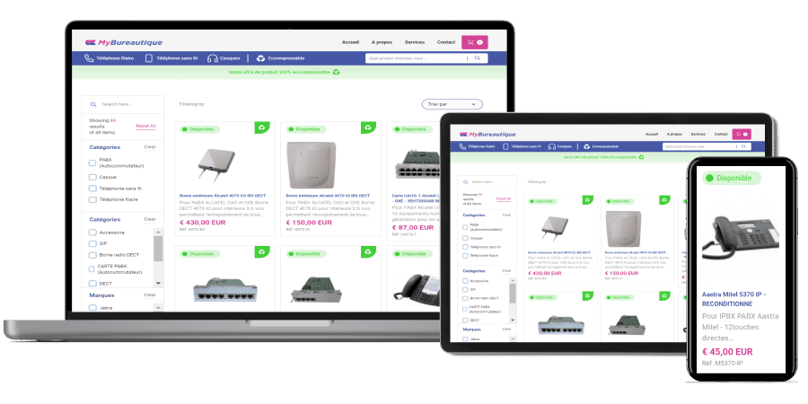Site My Bureautique sur différents device: responsive