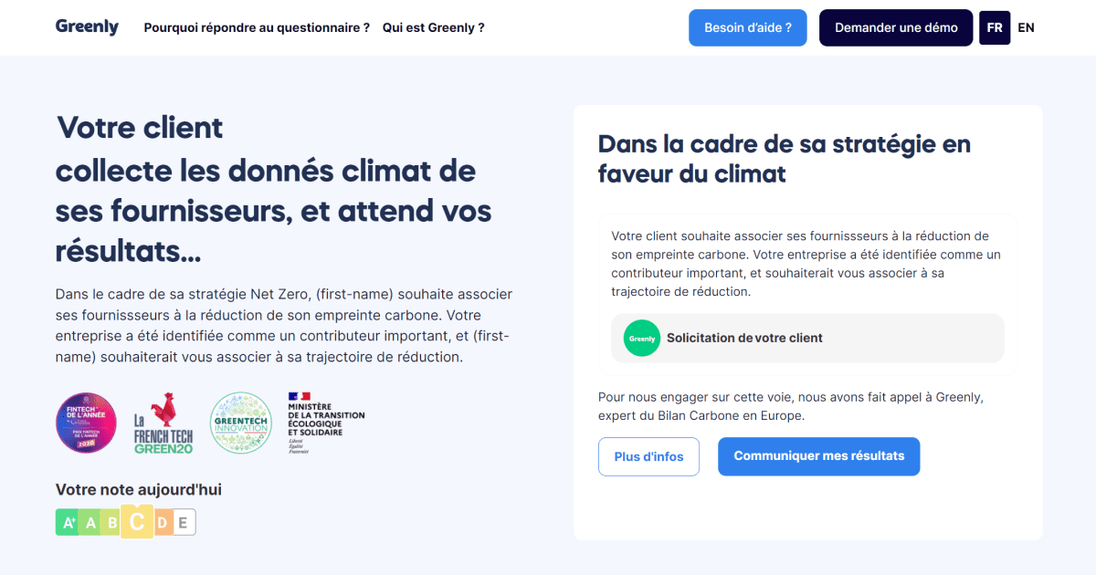 Page d'accueil de l'audit bilan carbone greenly