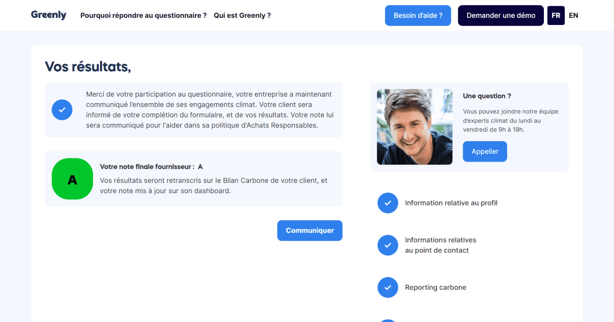 Score A du formulaire multi-step webflow pour bilan carbone greenly