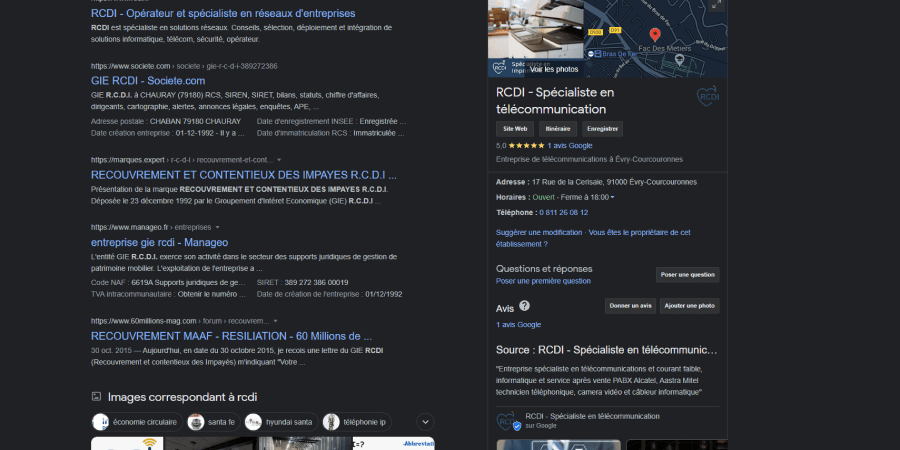 Résultat SERP RCDI + GMB RCDI