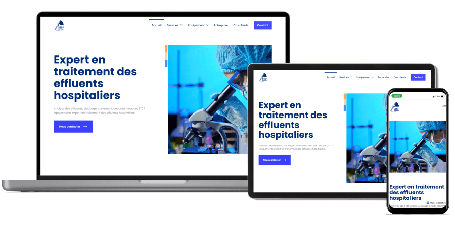 ordinateur tablette et téléphone connectés au site de STCF Equipement sur la page d'accueil