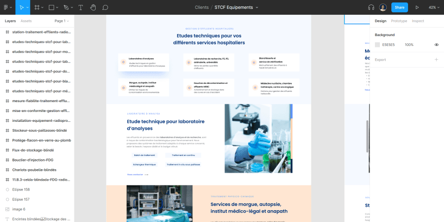 page de maquette du site STCF Equipements sur Figma