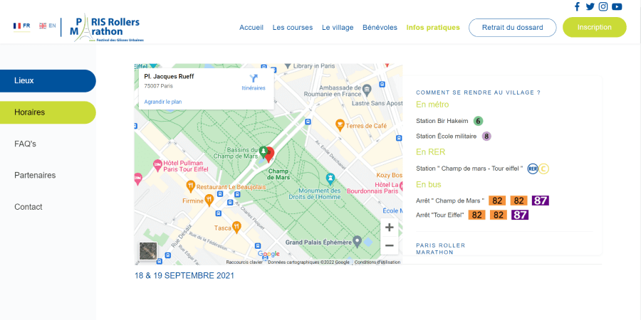 Page contact du site Paris Roller Marathon