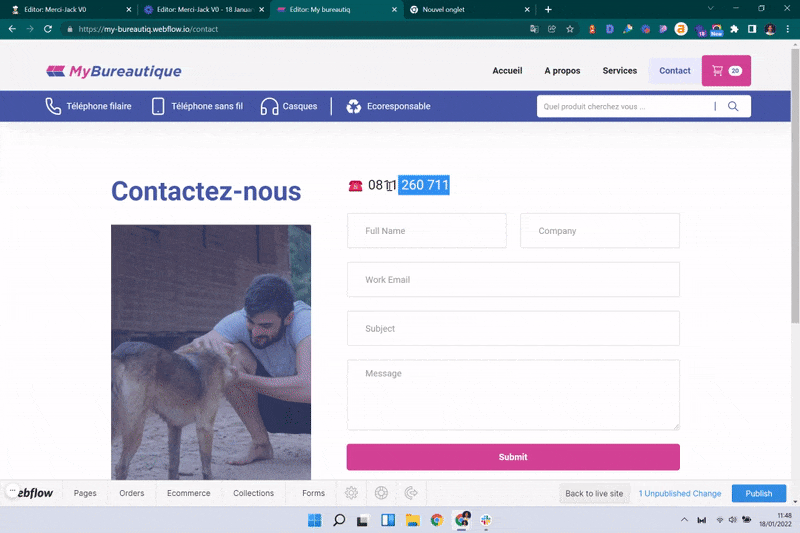 ajout d'un lien téléphone sur un site webflow