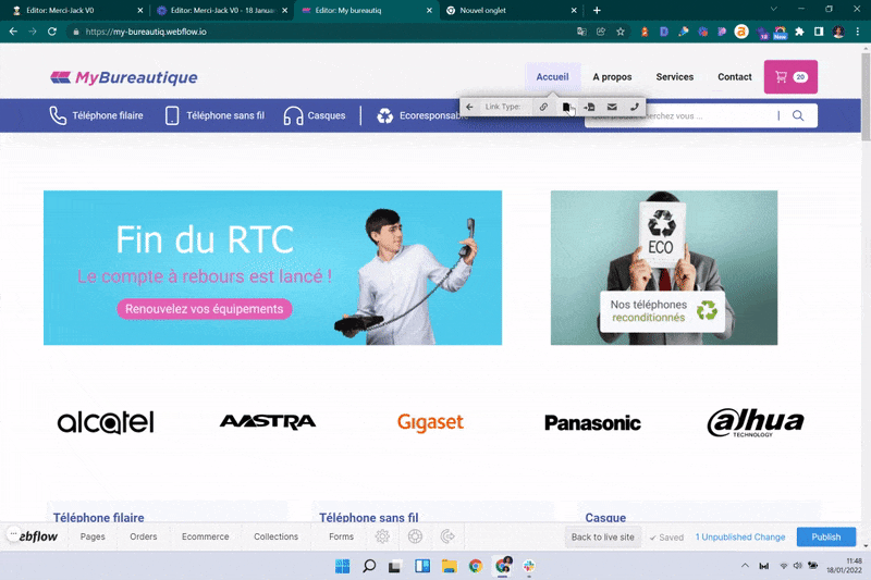 Fonctionnalité de lien vers URL interne dans Webflow