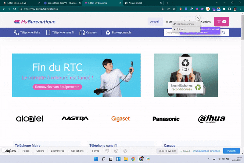Fonctionnalité de lien vers URL externe dans Webflow