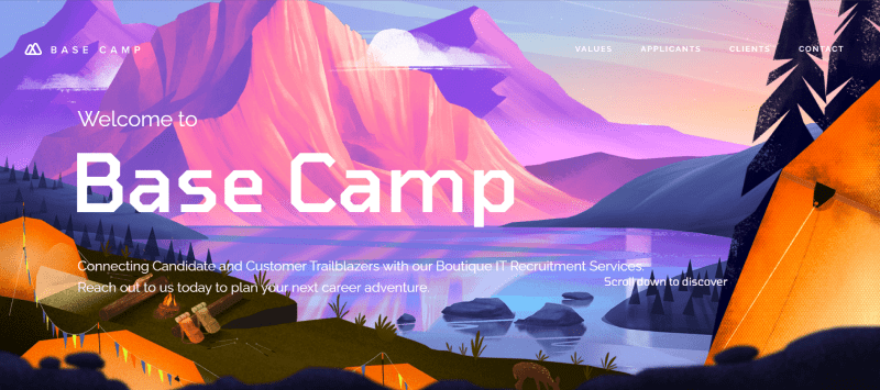 Screenshot site Webflow : Base Camp