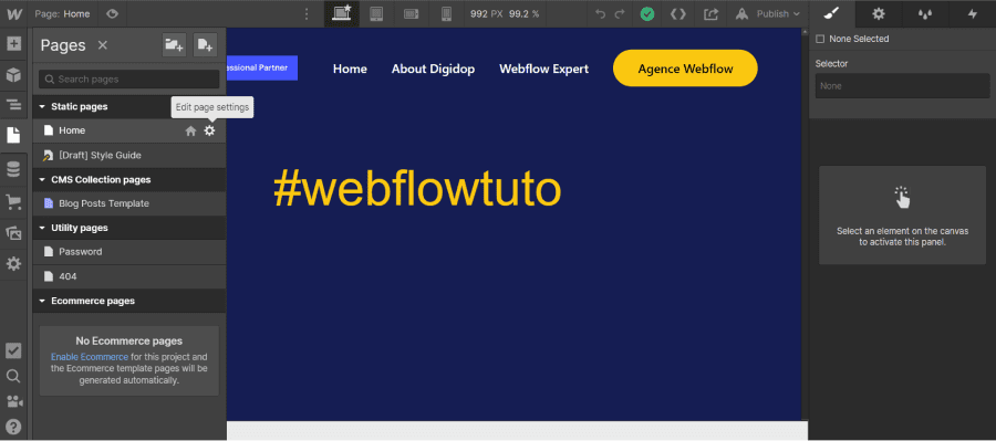Edit Page Settings : Designer Webflow