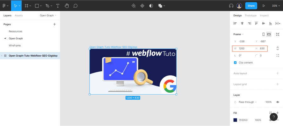 Redimension d'un open graph image sur Figma par 1200*630 pixels