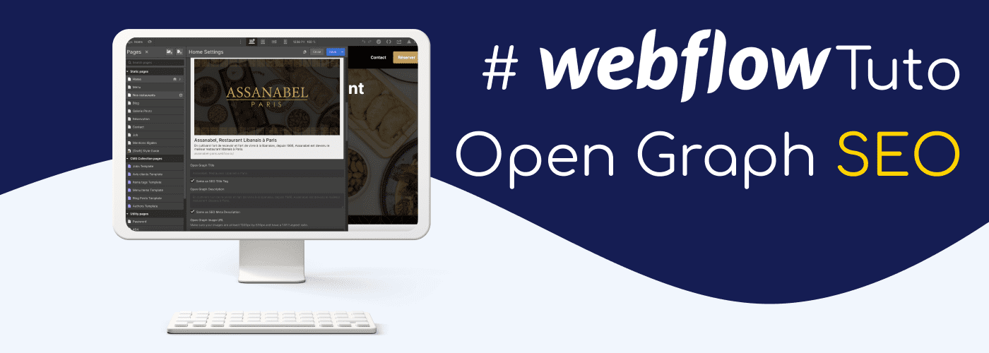 Ordinateur avec capture d'écran des pages settings dans Webflow