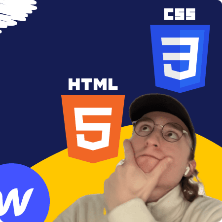 Logo HTML 5, Webflow et CSS avec Florian en réflexion