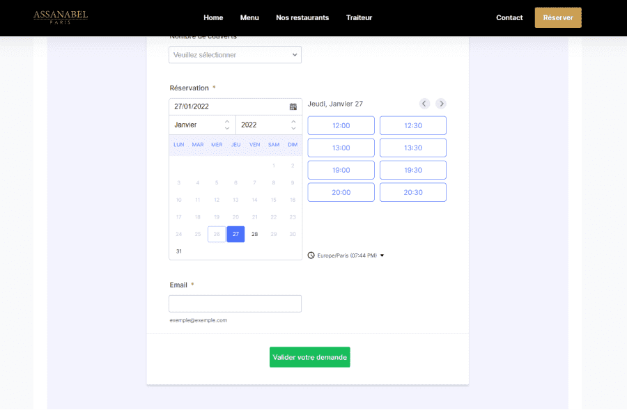 Interface de système de réservation en ligne Jotform