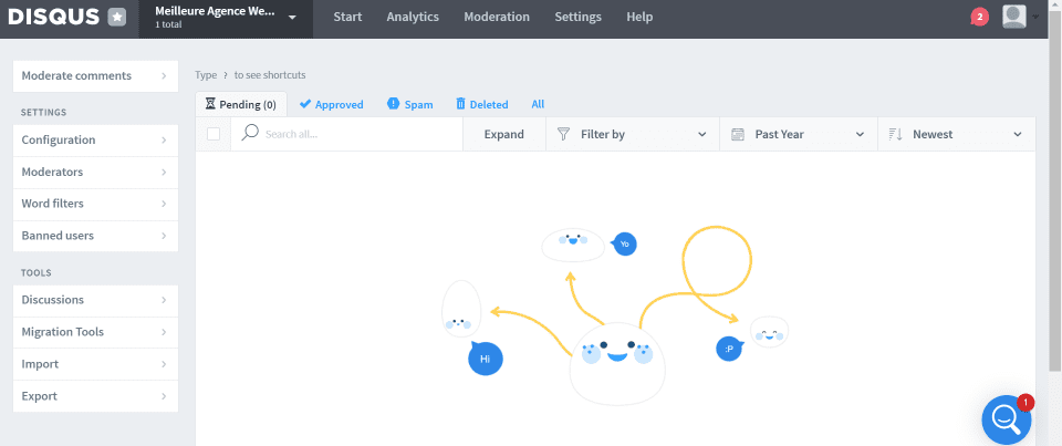 Interface gestion de commentaires sur le plugin Disqus