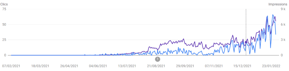 Rapport de performance des articles de blog de Digidop sur la Google Search Console