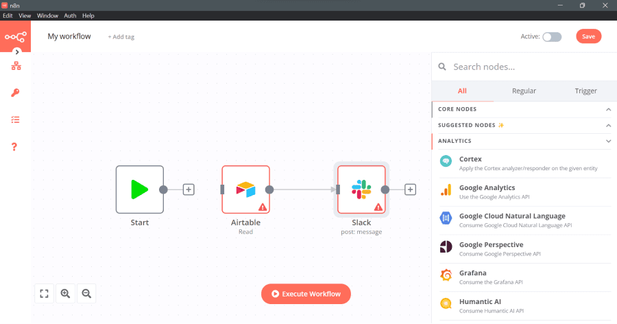 interface de l'outil no-code n8n : alternative à Zapier et Integromat