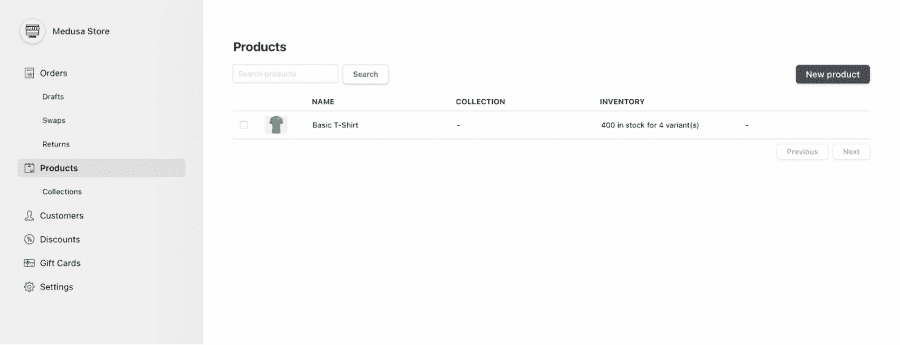 interface de l'outil no-code medusa : alternative à shopify