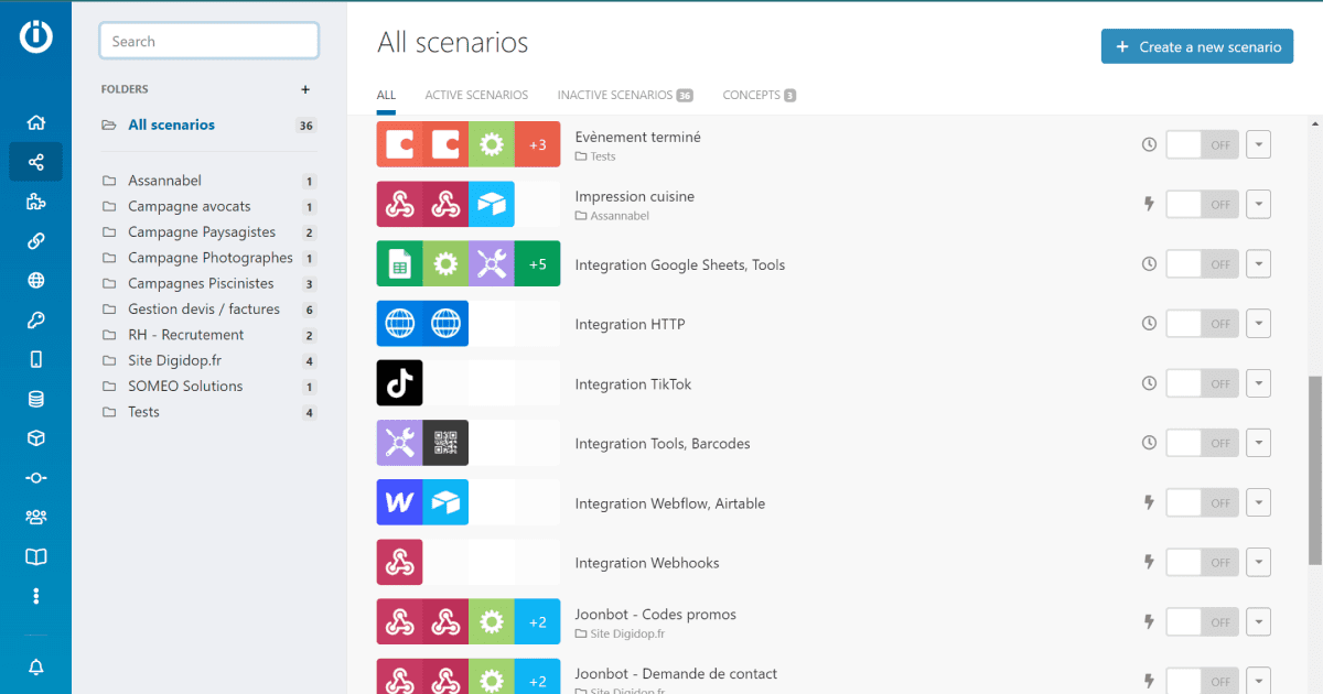 Tableau de bord Integromat