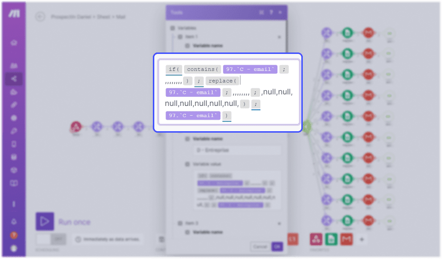 Soulignage des fonction dans l'outil d'automatisation Make Integromat