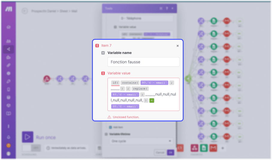 message alerte erreur dans les fonctions make integromat