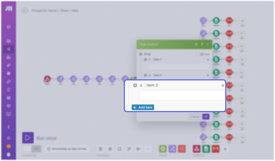 fonction d'ajout d'une nouvelle ligne dans make integromat
