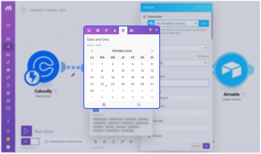 interface de formule date et heure make integromat