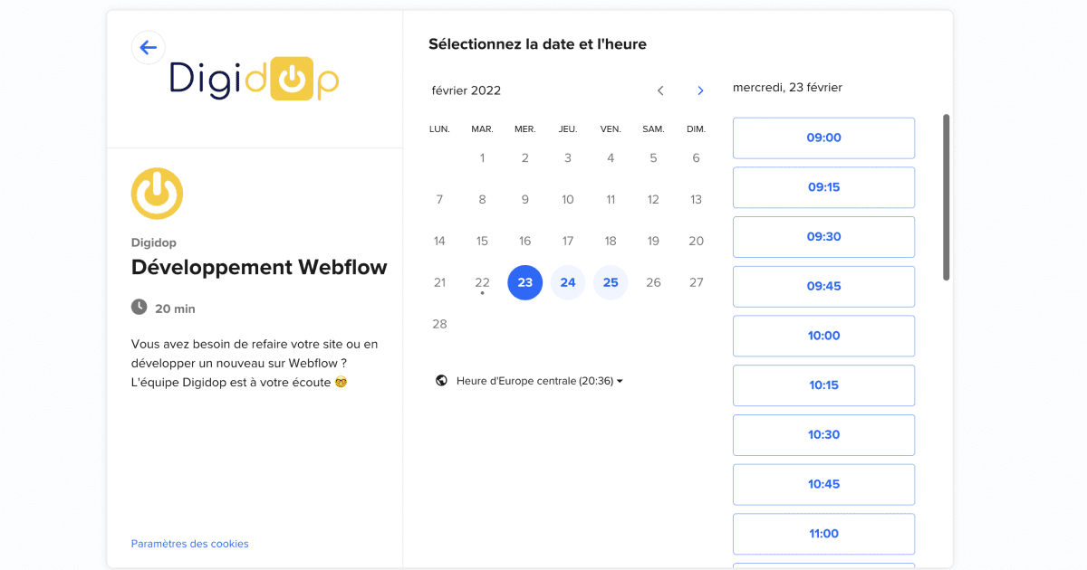 Rendez-vous sur Calendly avec Digidop pour du développement Webflow