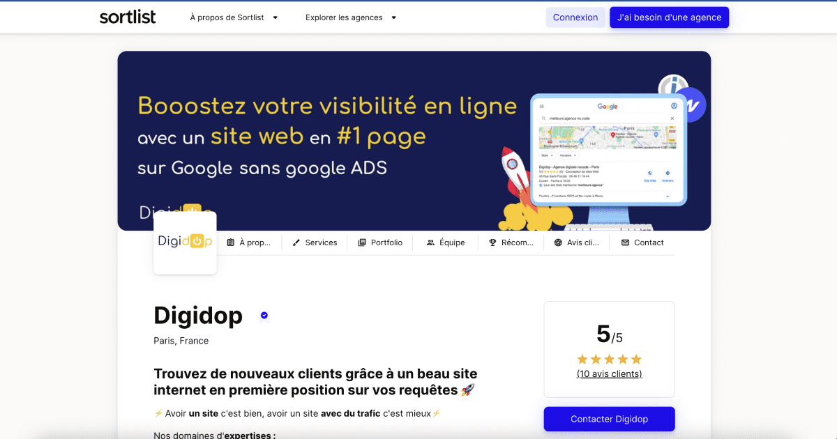 Page agence de Digidop sur Sortlist