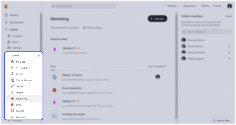 interface de l'outil nocode coda avec focus sur les fichiers