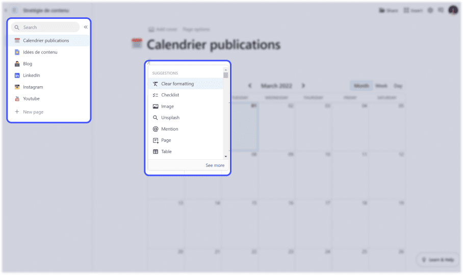 interface de l'outil nocode coda avec focus sur les éléments et sous page coda
