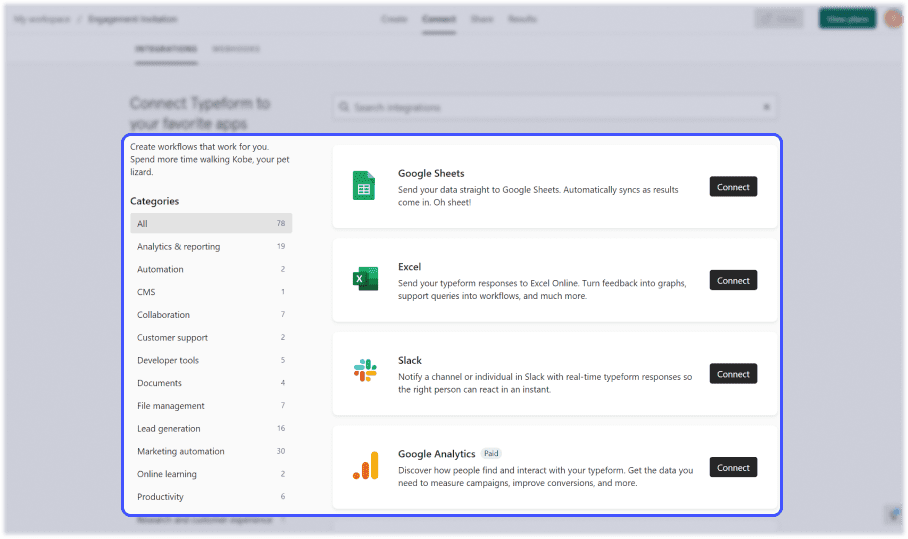 interface typeform avec focus sur les fonctionnalités avancées