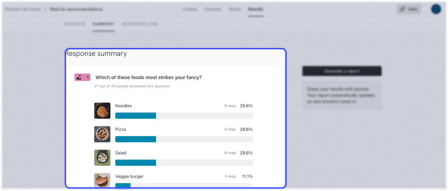 interface typeform avec focus sur l'analyse des données des formulaires web