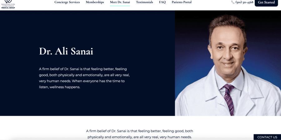 Header de la page Dr Ali Sanai avec photo du docteur