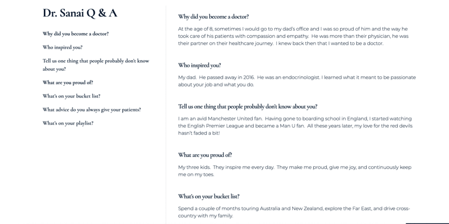 Section "Q&A" du Dr. Sanai
